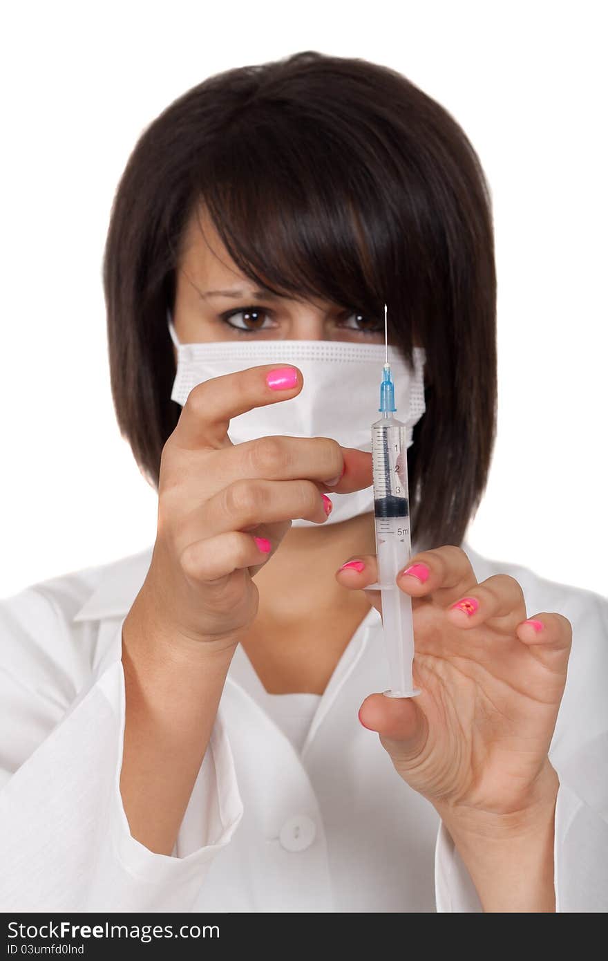 Nurse with a syringe on white background. Nurse with a syringe on white background