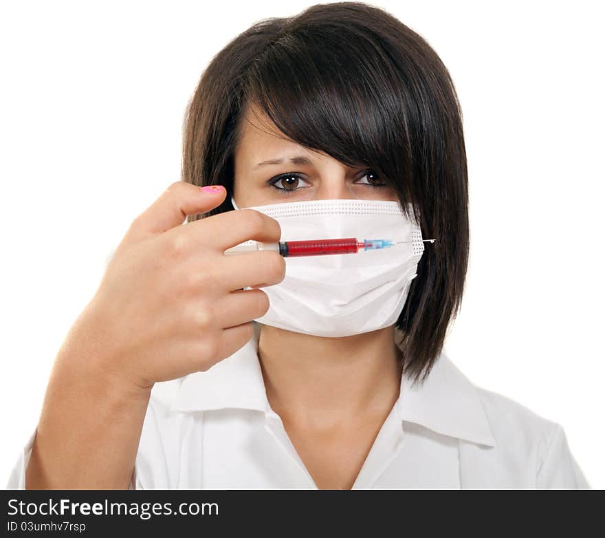 Nurse with a syringe on white background. Nurse with a syringe on white background