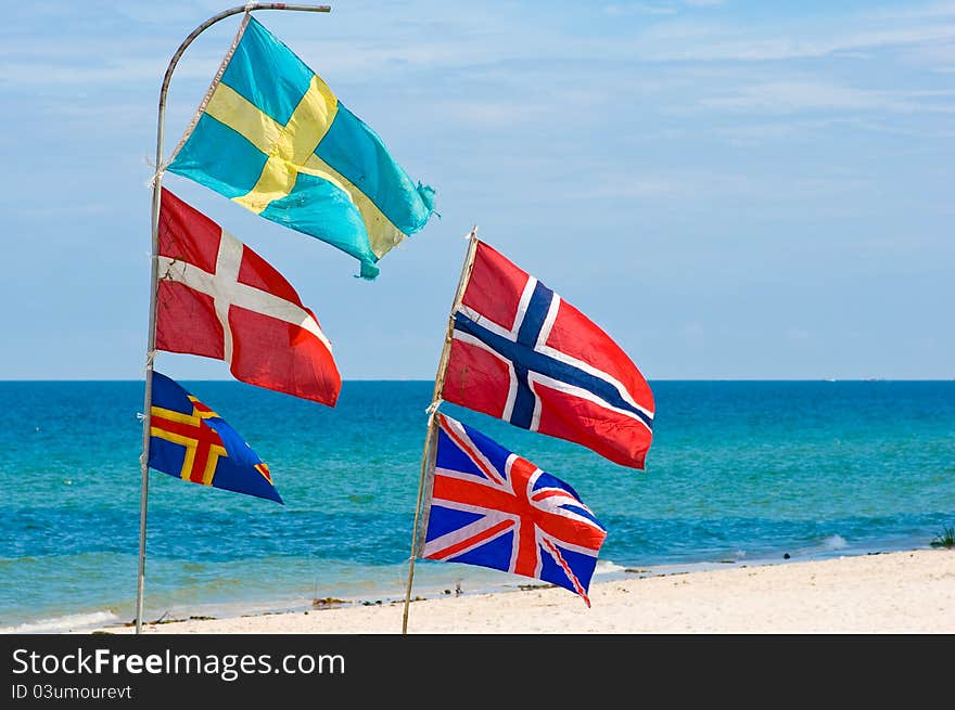 Nation flags,Hua Hin beach Thailand