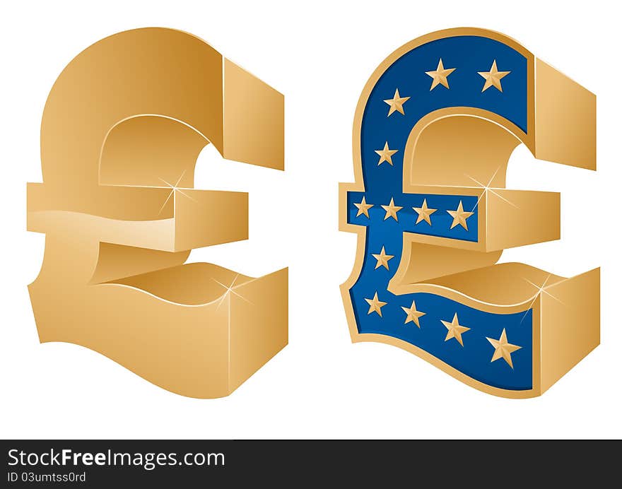 Golden Pound Symbols isolated on a white background.