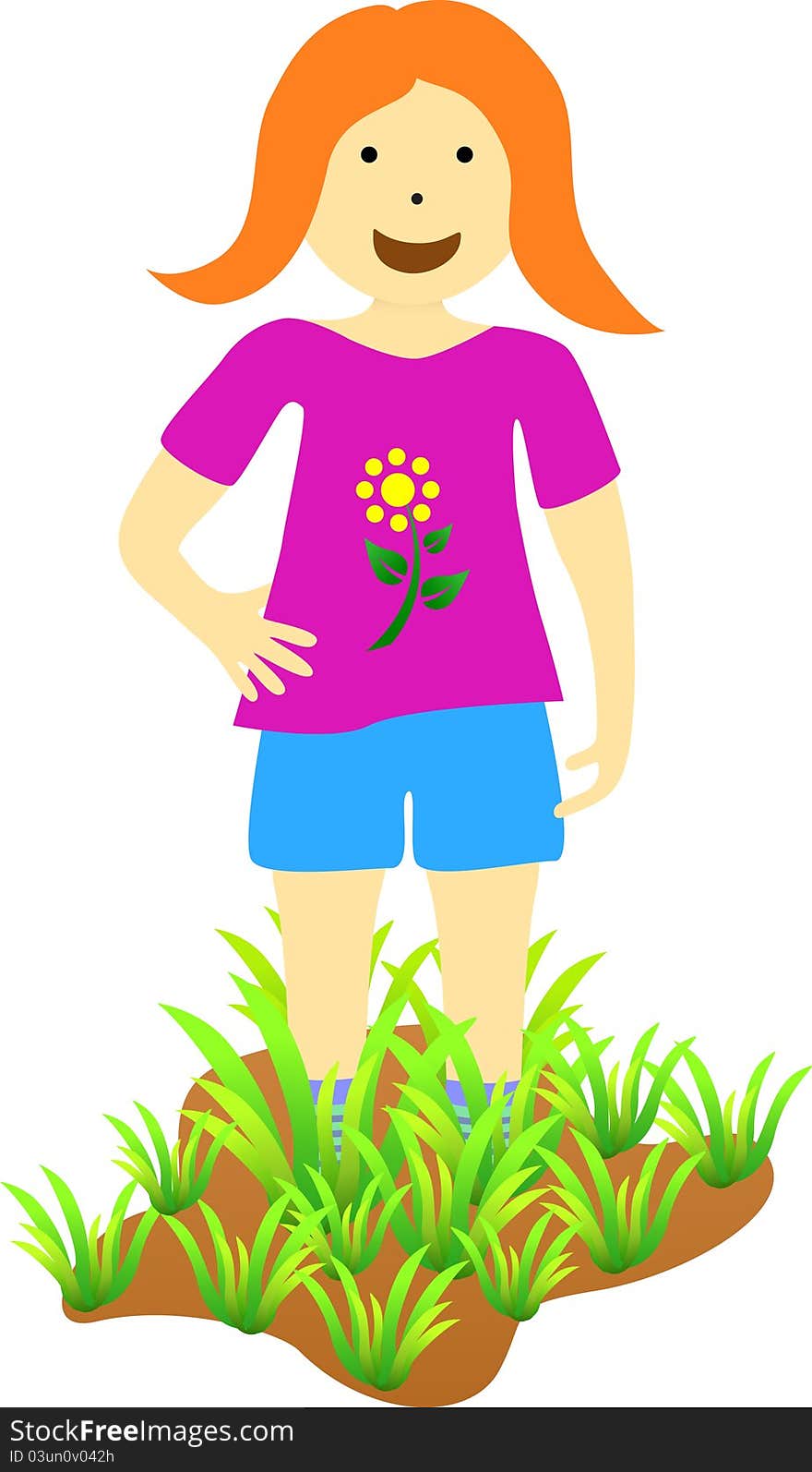 Cartoon Girl With Grass Vector