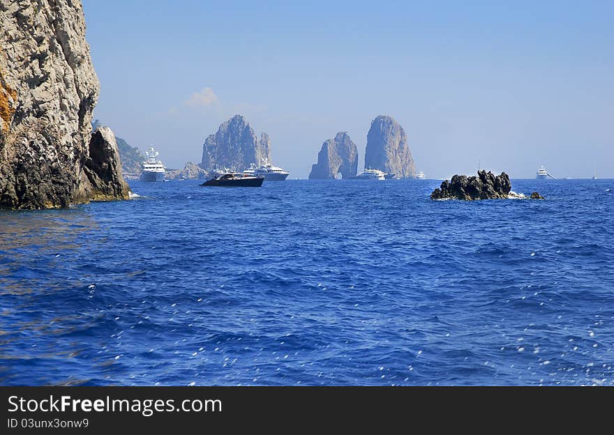 View from the sea of Faraglioni rocks, Italy. View from the sea of Faraglioni rocks, Italy