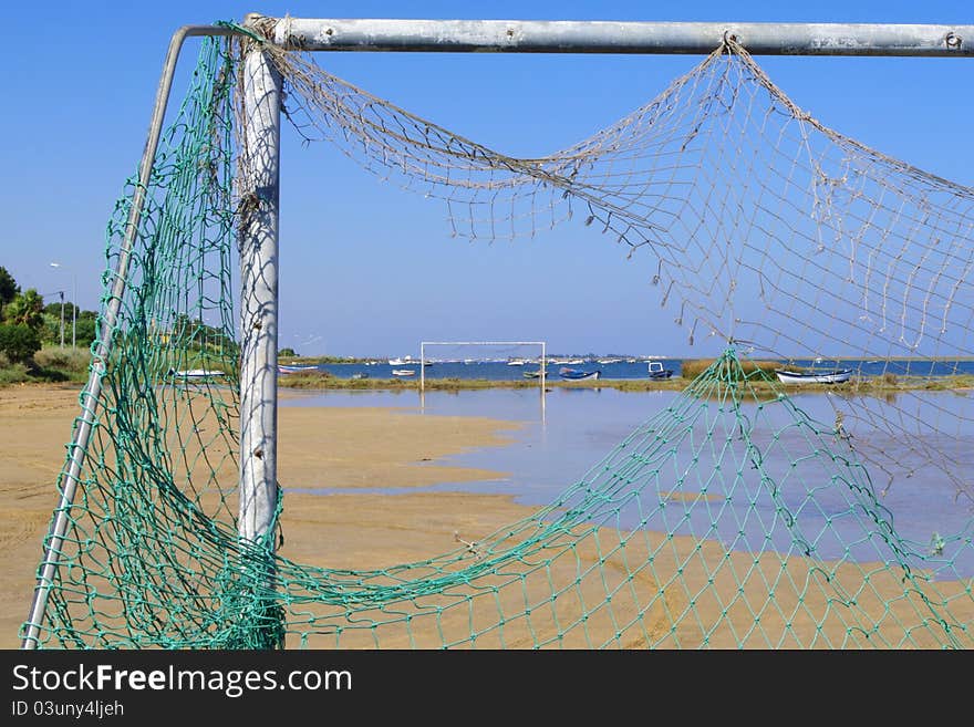 Submersible soccer field in the Ria Formosa lagoons. Submersible soccer field in the Ria Formosa lagoons