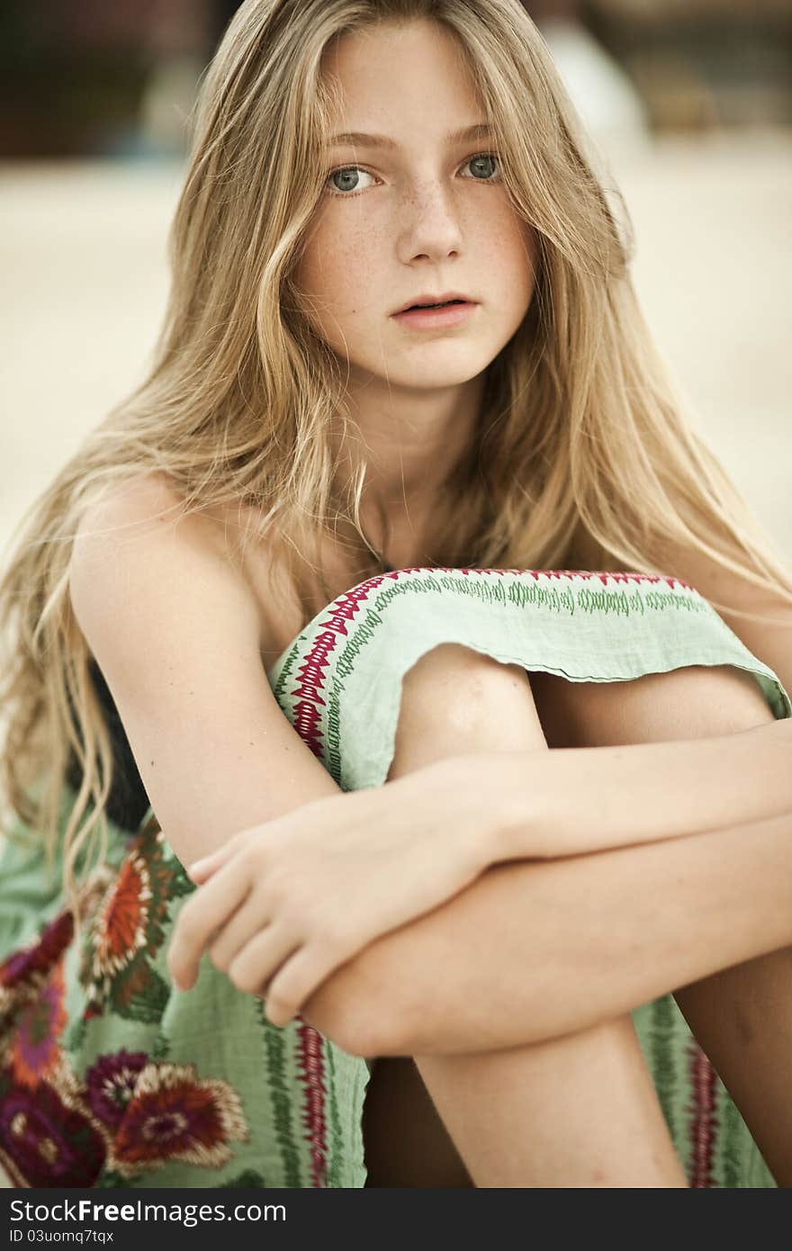 Portrait of a girl - teen with freckles