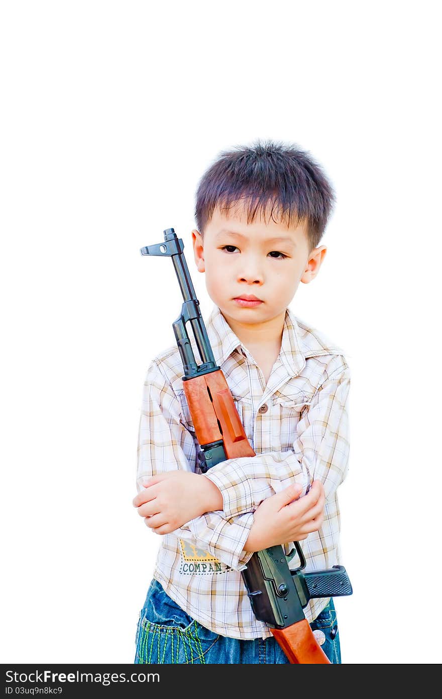 Asian boy with gun