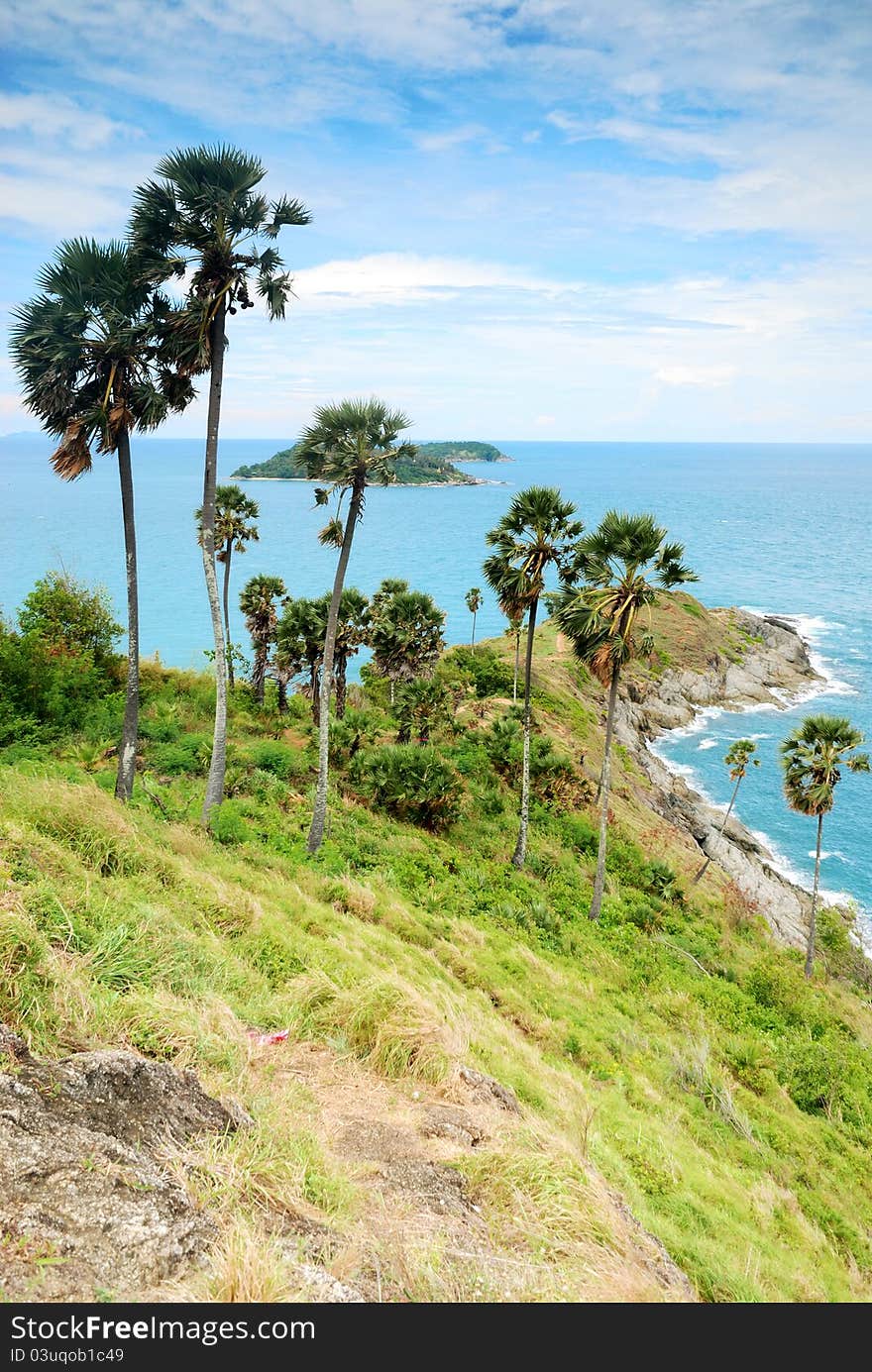 Promthep Cape is a mountain of rock that extends into the sea in Phuket, Thailand