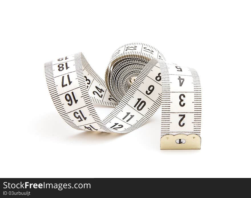 White measuring tape on white background