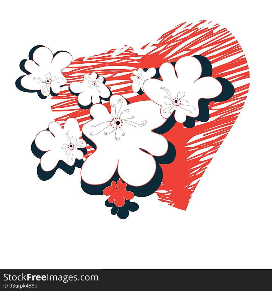 Valentine and white abstract flowers and graphic designs of the heart