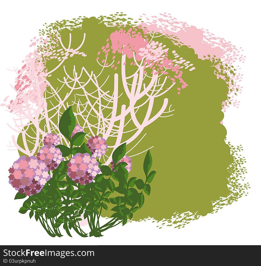 Background with the image of a beautiful shrub covered with gorgeous pink flowers. Background with the image of a beautiful shrub covered with gorgeous pink flowers