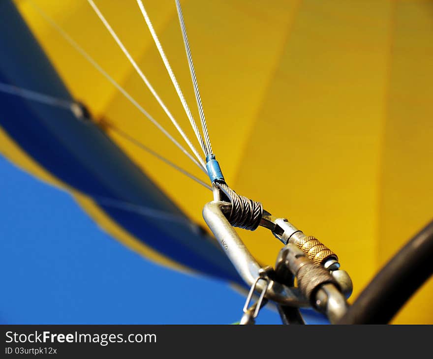 Metal carabiner. detail of a balloon. close up. Metal carabiner. detail of a balloon. close up