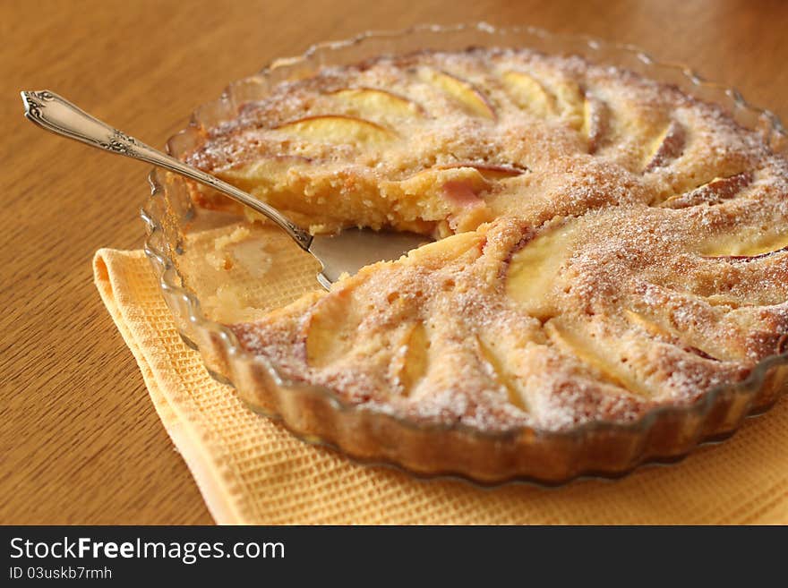 Peach pie in the glass form. Peach pie in the glass form