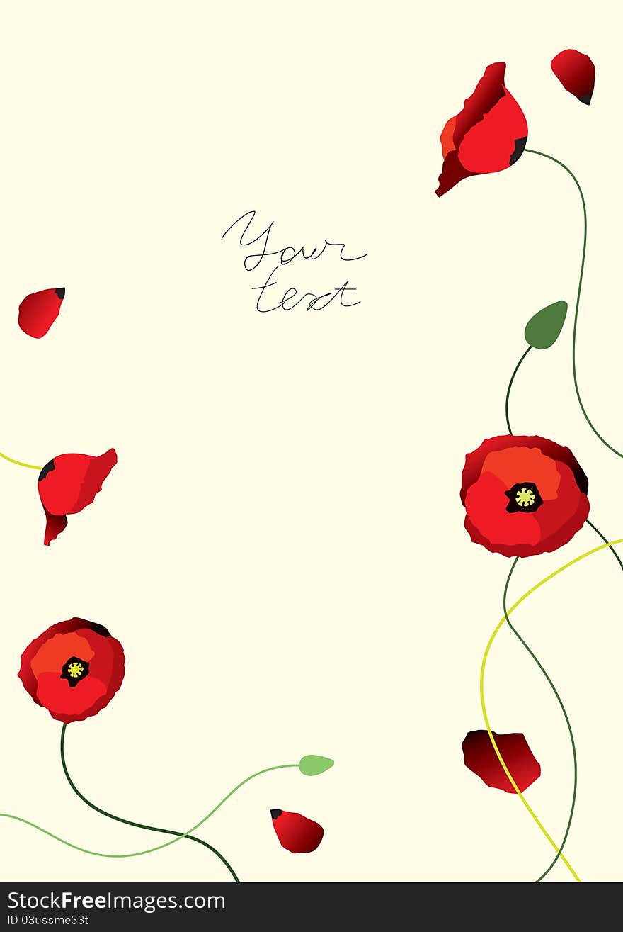 Greeting leaflet with poppys.