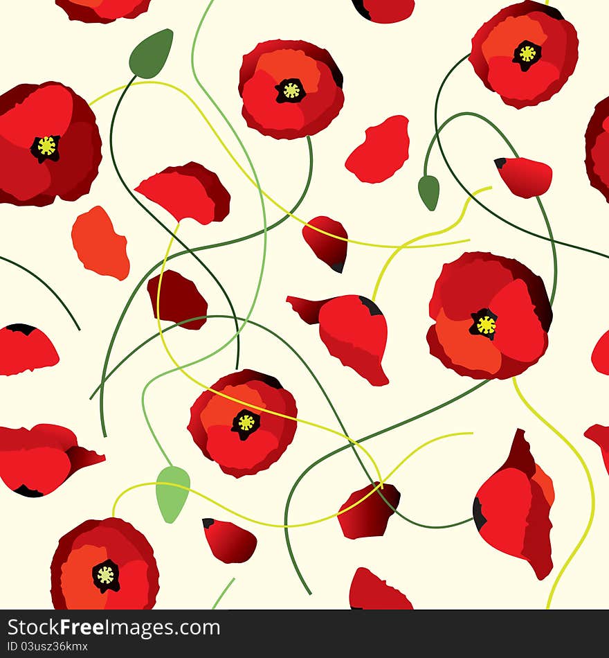 Seamless background of poppys. Will tile endlessly