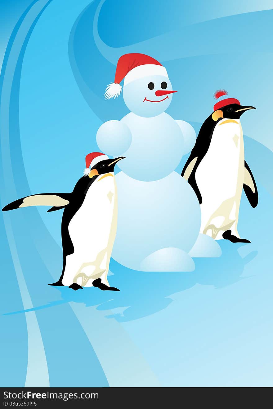 Snowman with penguins