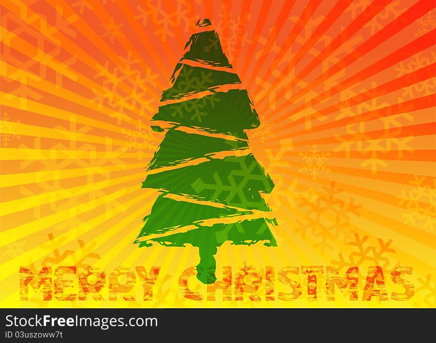 Orange retro Christmas background with christmas tree.Vector illustration. Orange retro Christmas background with christmas tree.Vector illustration.