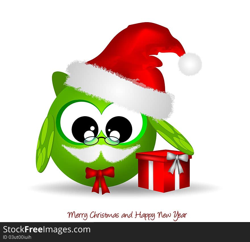 Funny illustration with owl dressed as Santa Claus. Funny illustration with owl dressed as Santa Claus