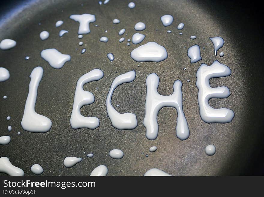 Word leche written with milk