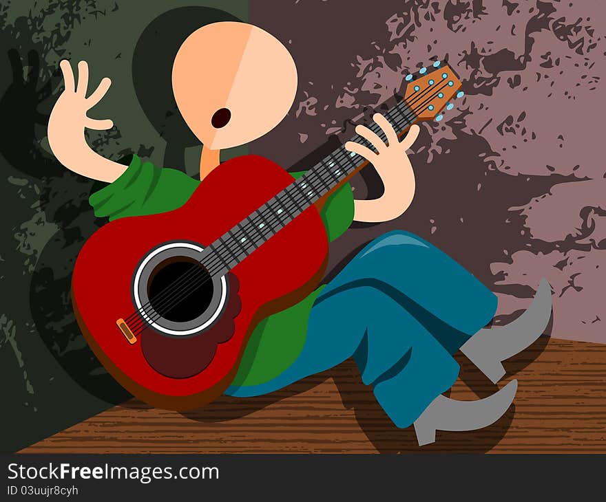 Musician singing and playing a guitar in abstract illustration. Musician singing and playing a guitar in abstract illustration