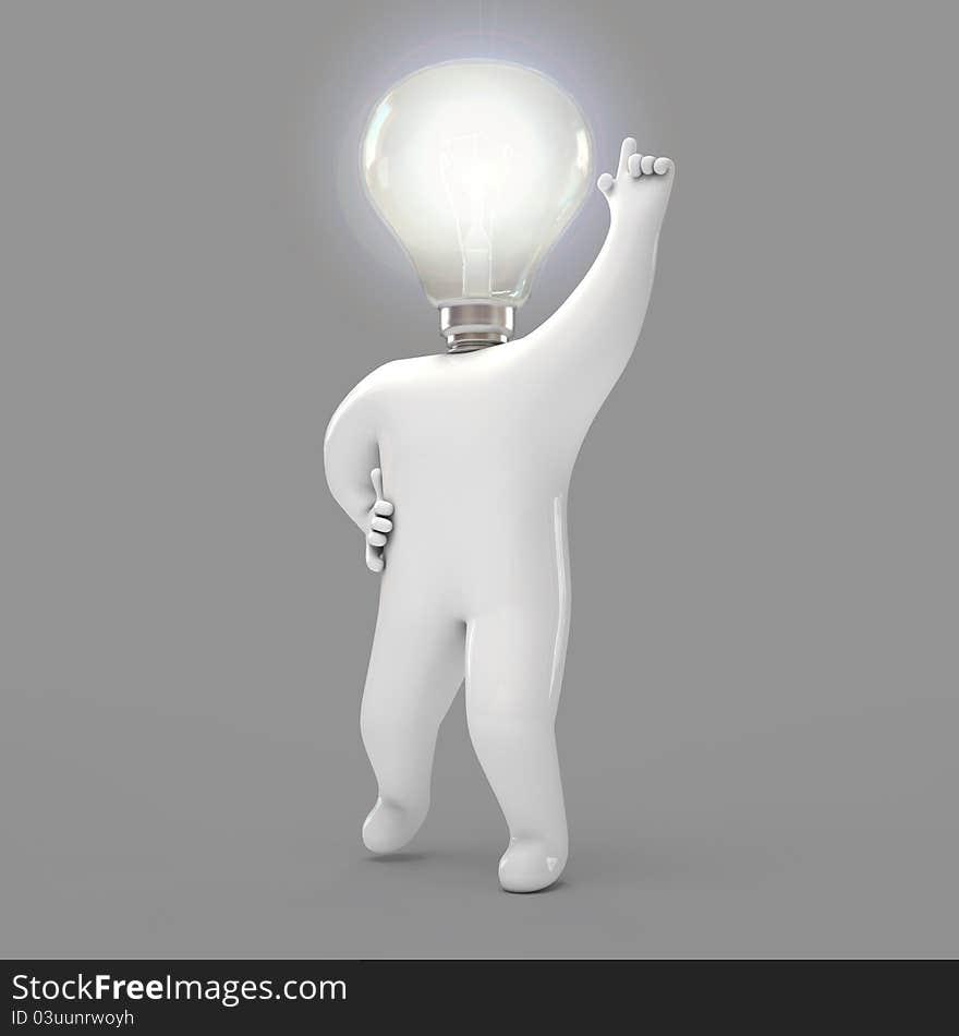 Man with a lamp on his head, on a gray background, 3d render. Man with a lamp on his head, on a gray background, 3d render