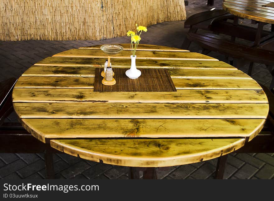 Old style table served with flowers