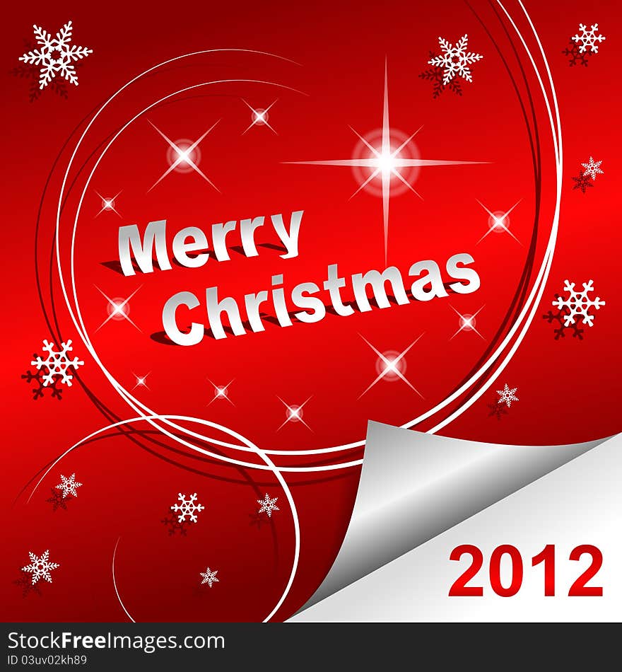 Christmas background with a red sheet of paper with a bent corner. Christmas background with a red sheet of paper with a bent corner