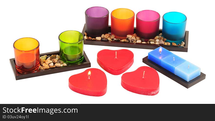 Candle collection against white background. Candle collection against white background.