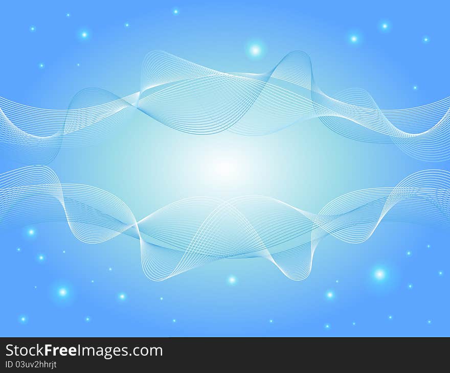 Fantastic blue background with curved lines and glowing balls. Fantastic blue background with curved lines and glowing balls