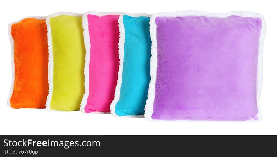 Cushions in a row over white background. Cushions in a row over white background.