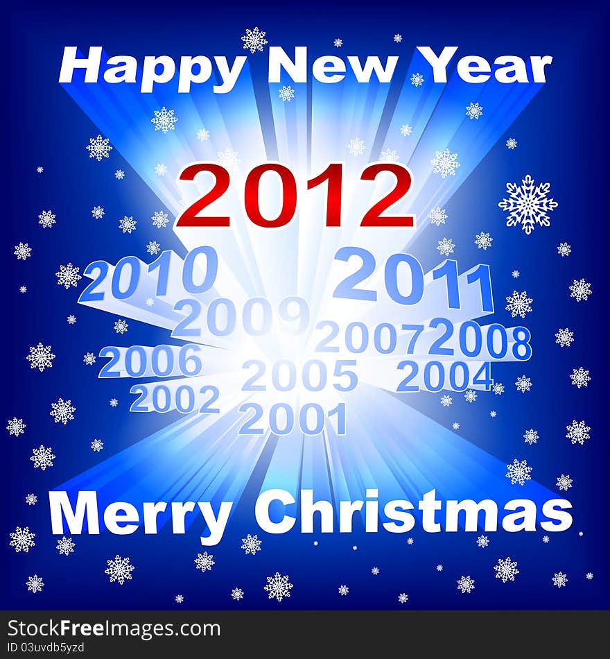 Merry Christmas 2012 blue background with different years