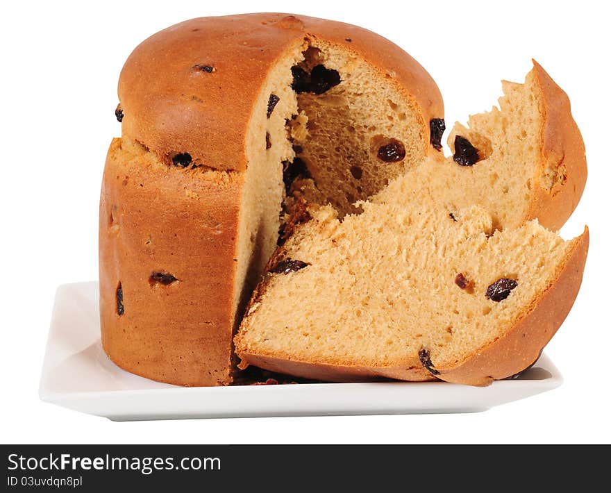 Slices of fruit cake against white background. Slices of fruit cake against white background.