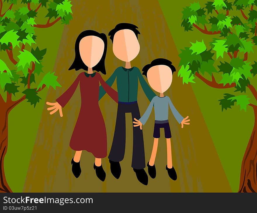 An abstract family walking together in a park. An abstract family walking together in a park