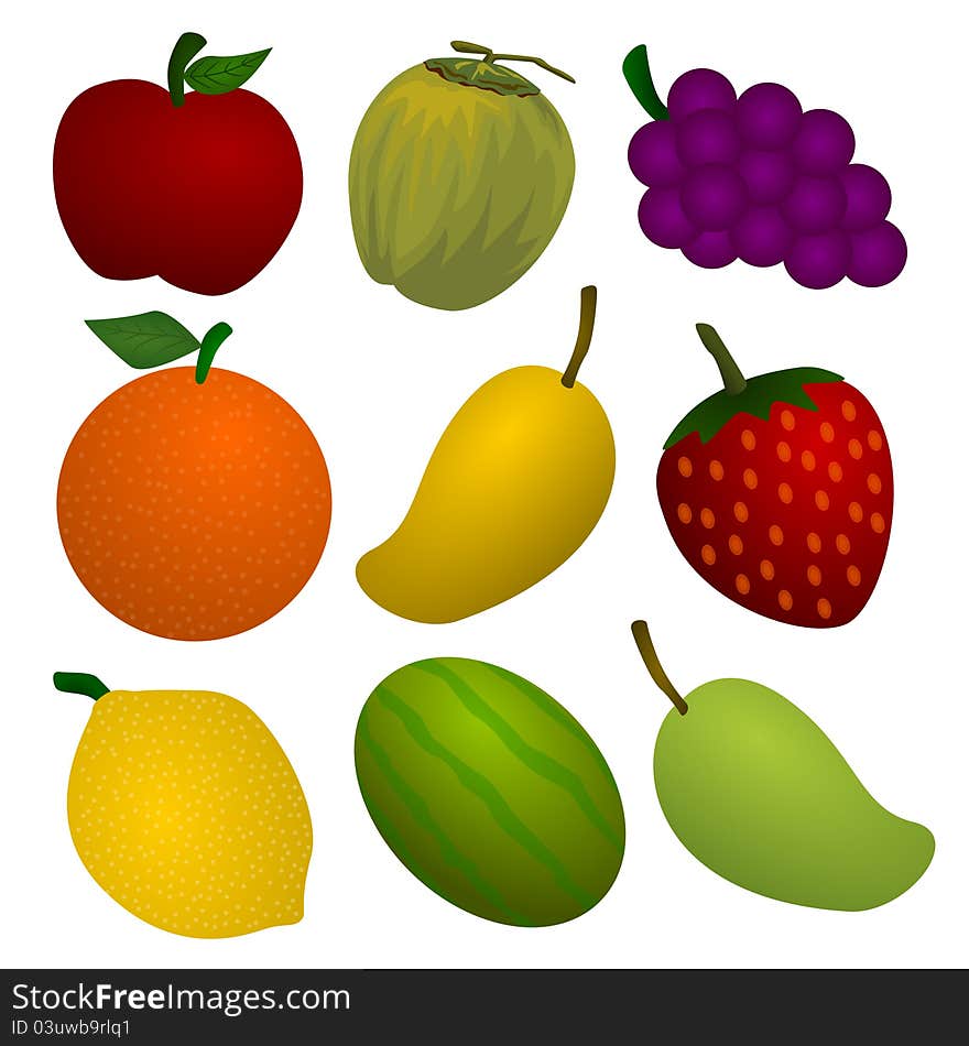 Assorted illustration of fruits for graphic elements. Assorted illustration of fruits for graphic elements