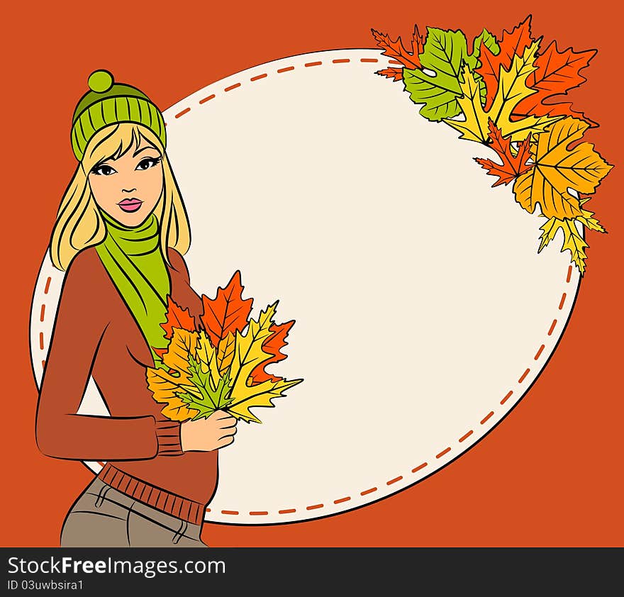 Girl with autumn leaves