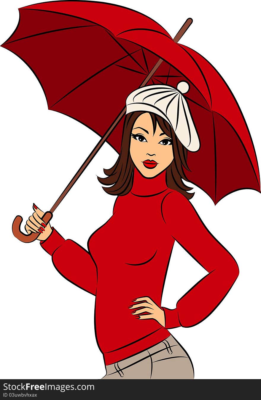 Beautiful girl with umbrella,illustration for a design