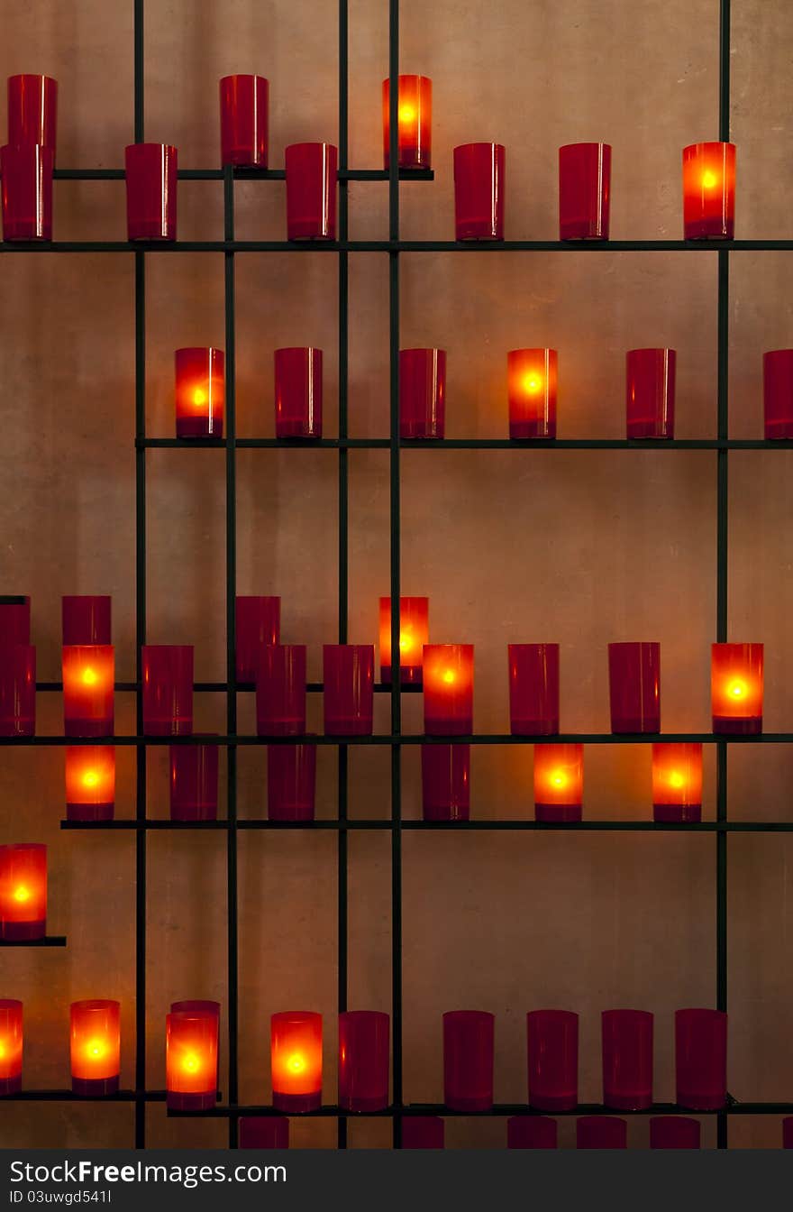 Rack with offering candles at protestant church. Rack with offering candles at protestant church