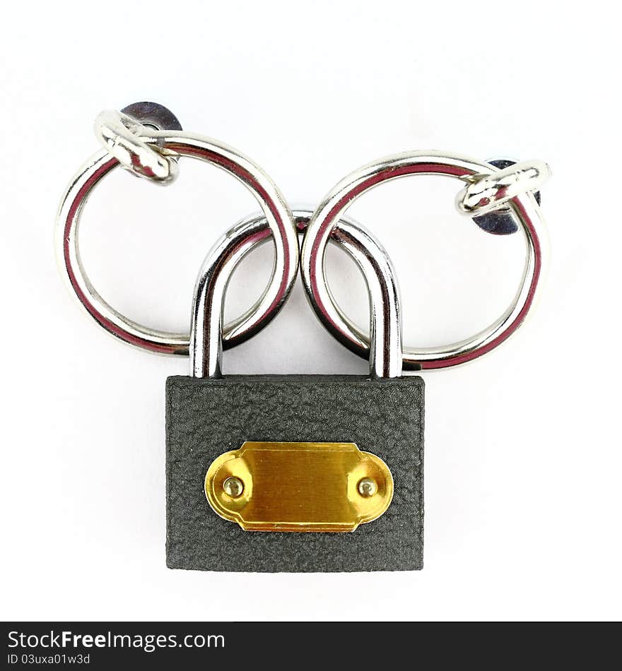 Closed padlock on white background