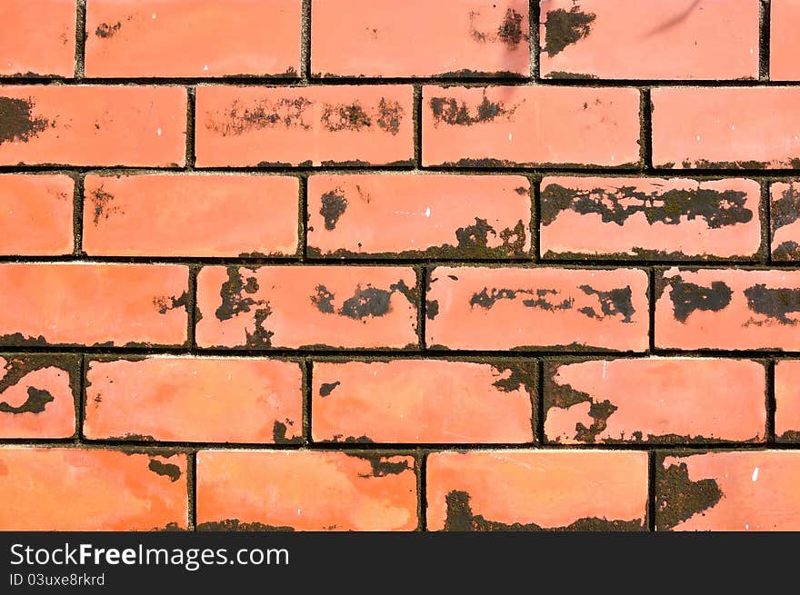 Close up of grunge red brick wall, background