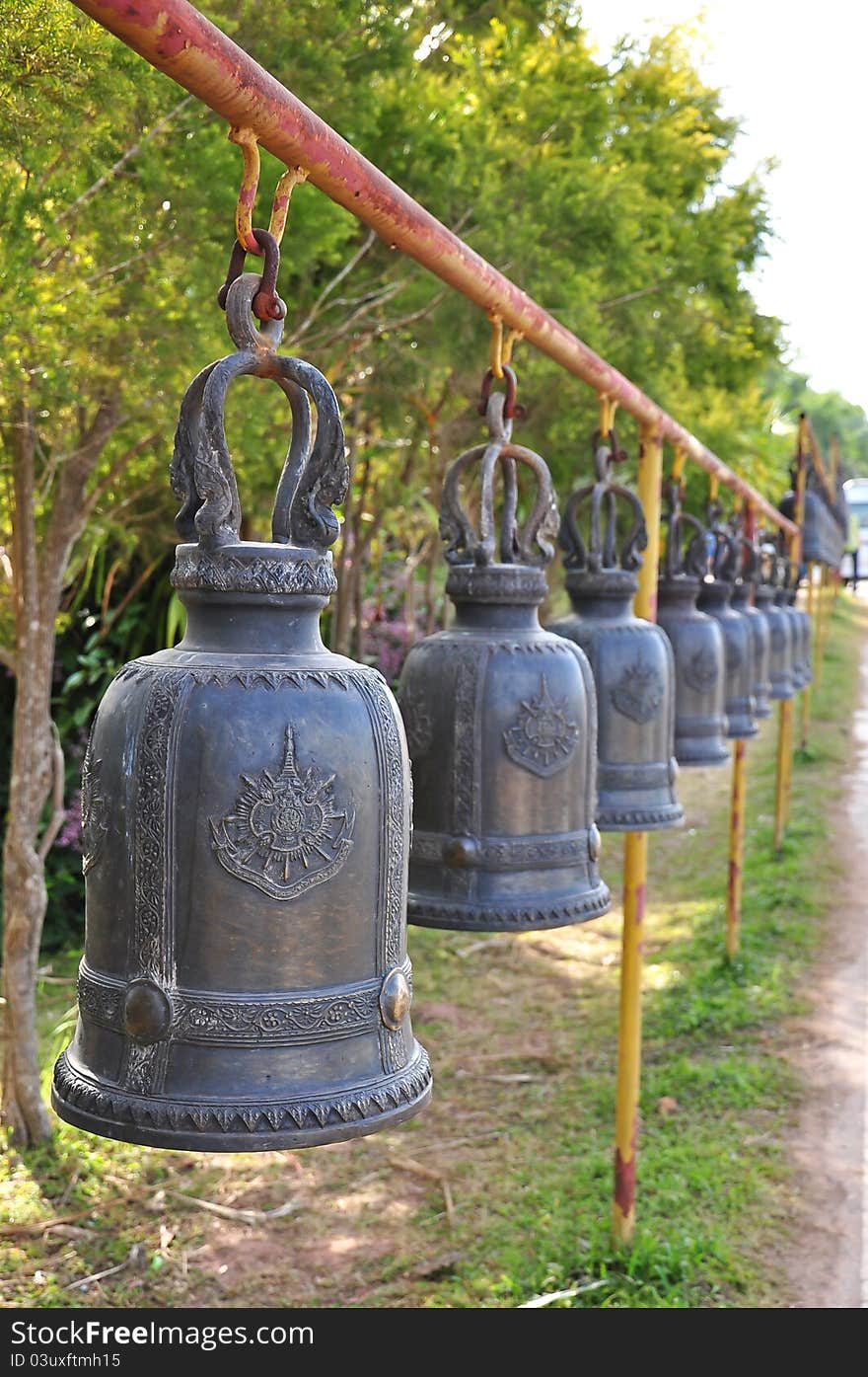 The row of Thai style ancient bells