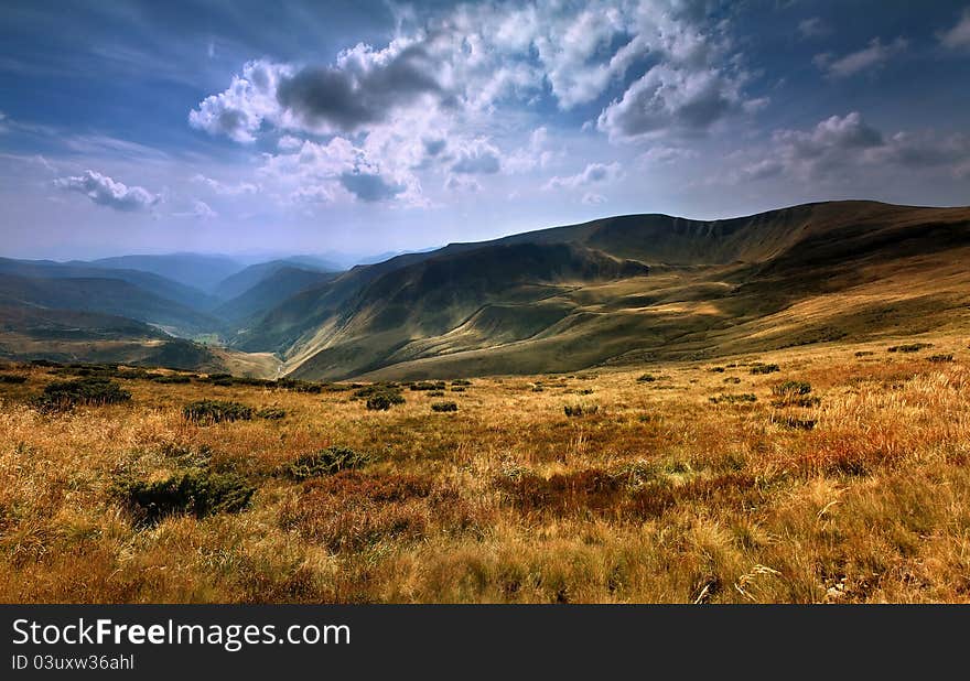 Beautiful mountain landscape in the clouds