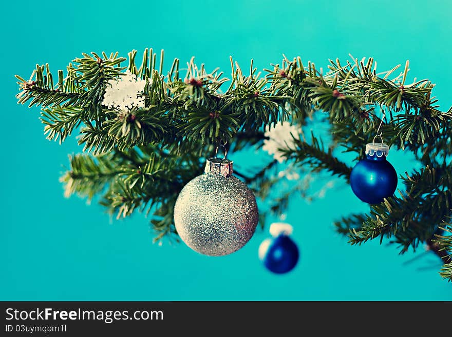 Christmas decorations on spur branch