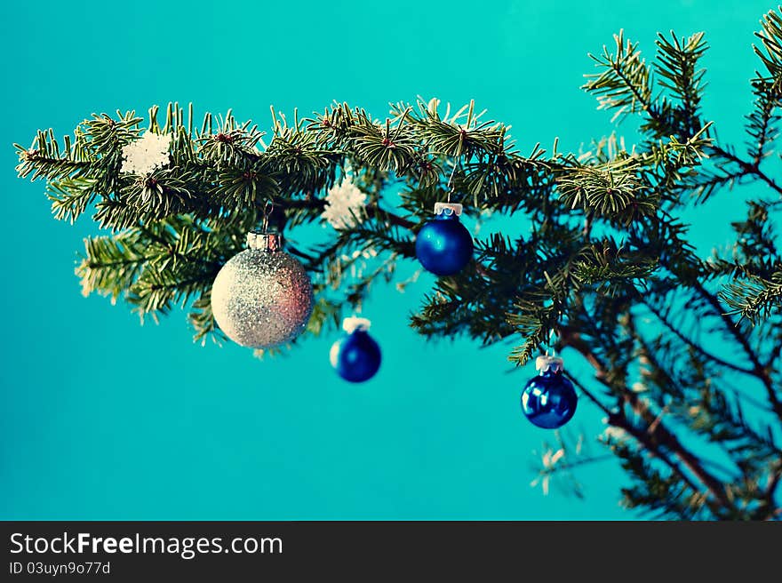 Christmas decorations on spur branch