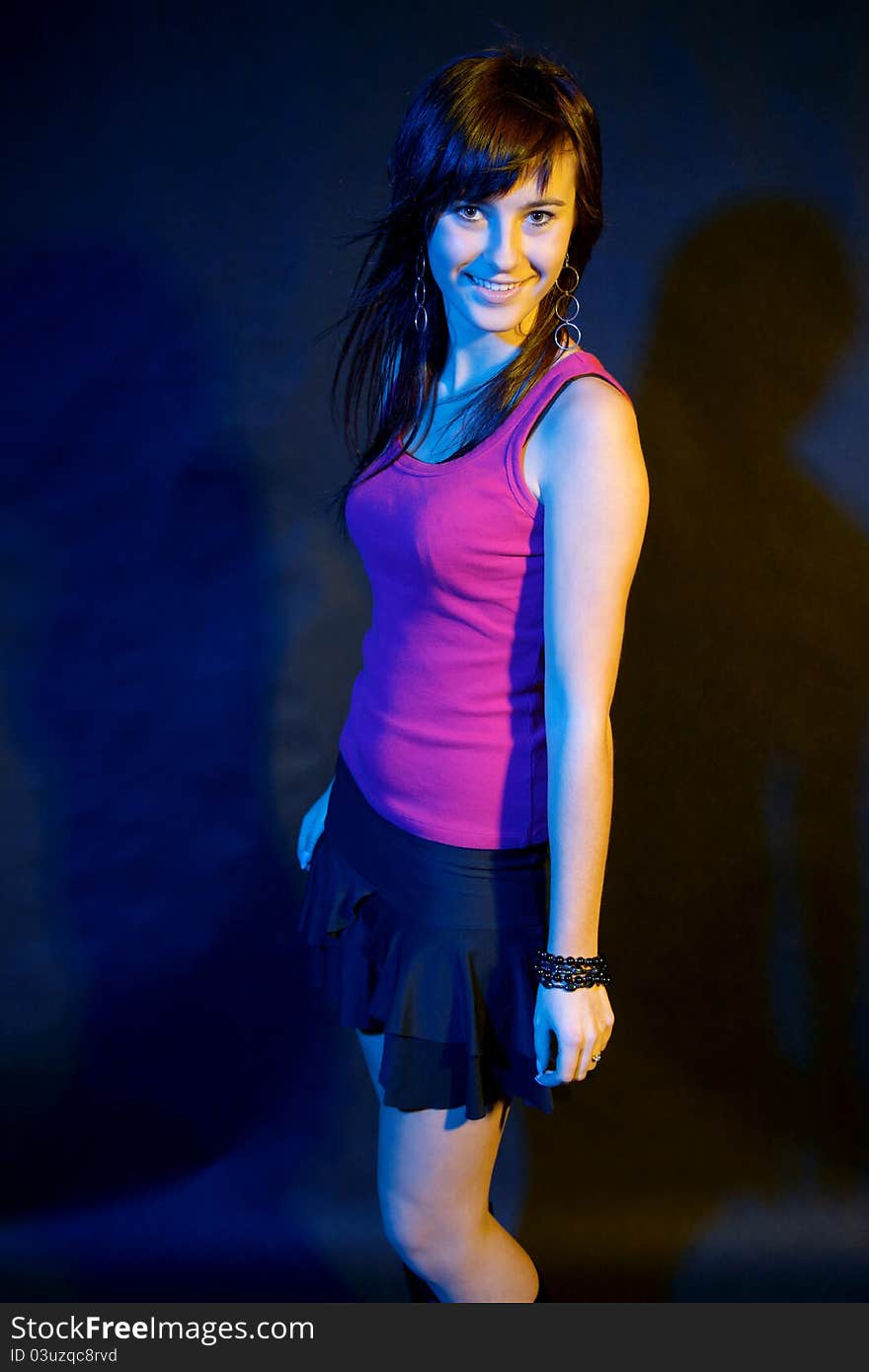 Beautiful girl at disco on black background. Beautiful girl at disco on black background.