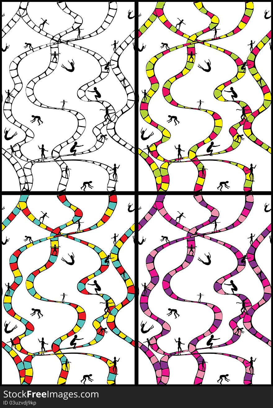 Seamless pattern with ribbons and figures