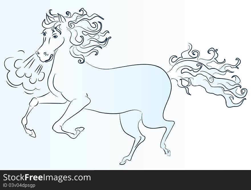 Pony rides, drawing a line. Vector illustration. Pony rides, drawing a line. Vector illustration