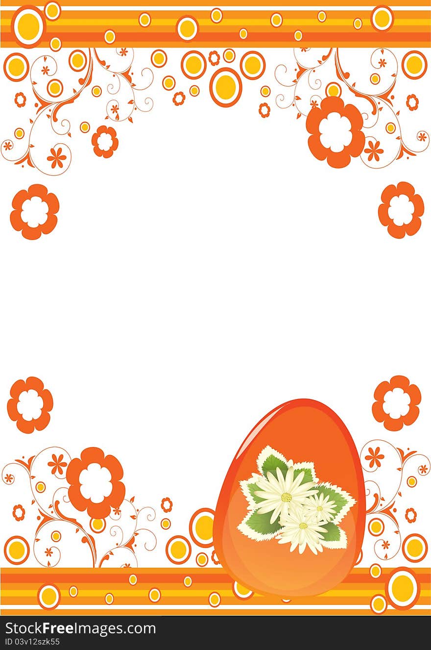 Orange Easter egg on decorative background. Orange Easter egg on decorative background