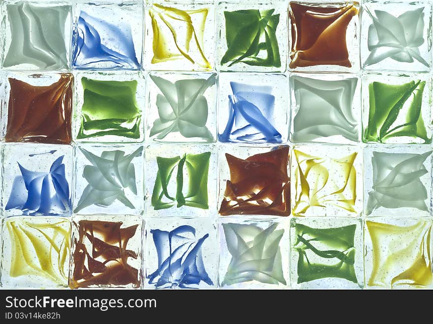 Close-up of colored glass cubes.