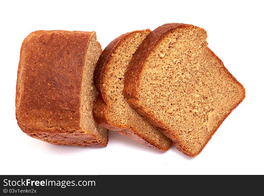 Cut bread on a white background