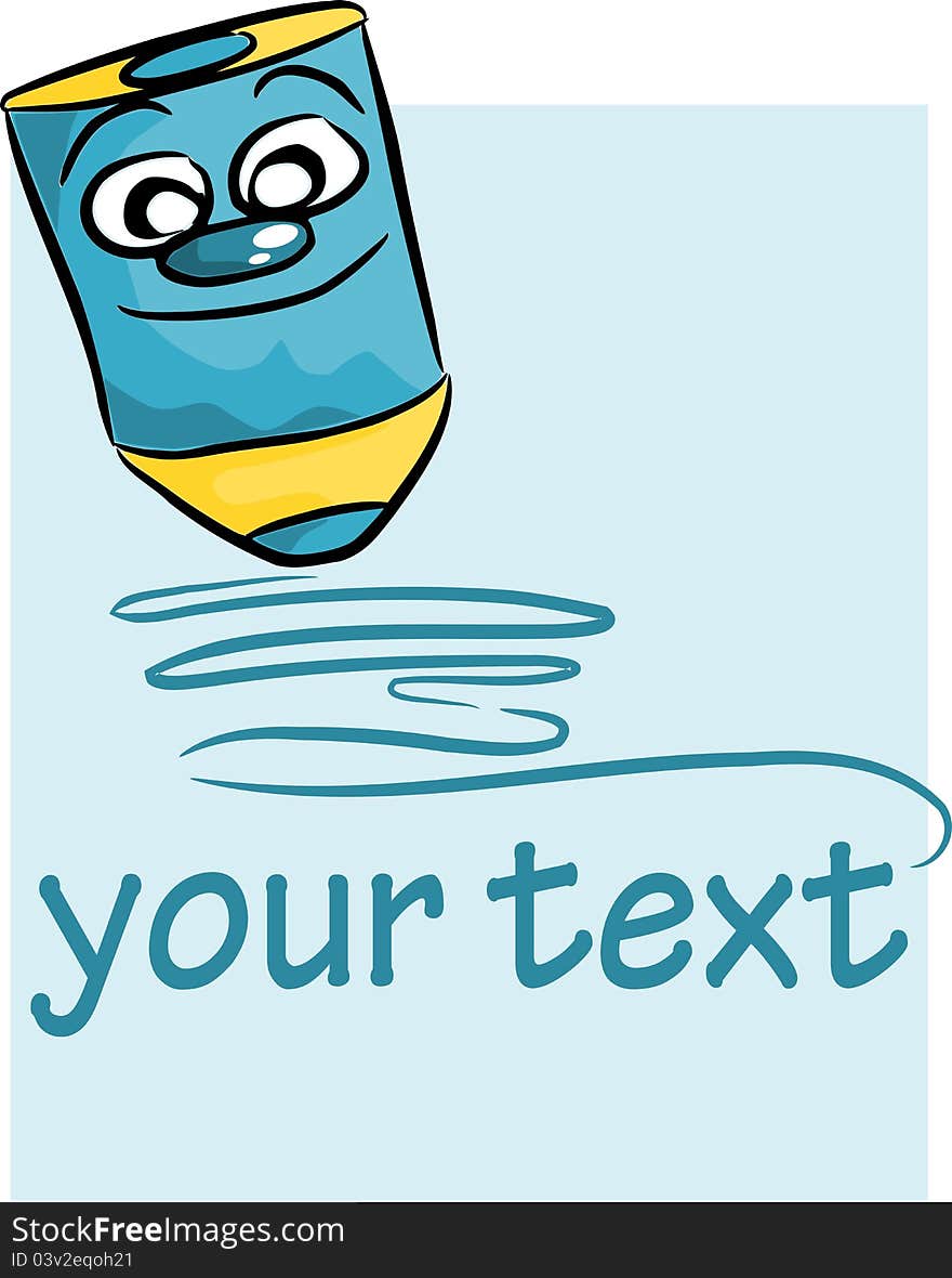 Happy crayon on blue background - illustration with place for your text