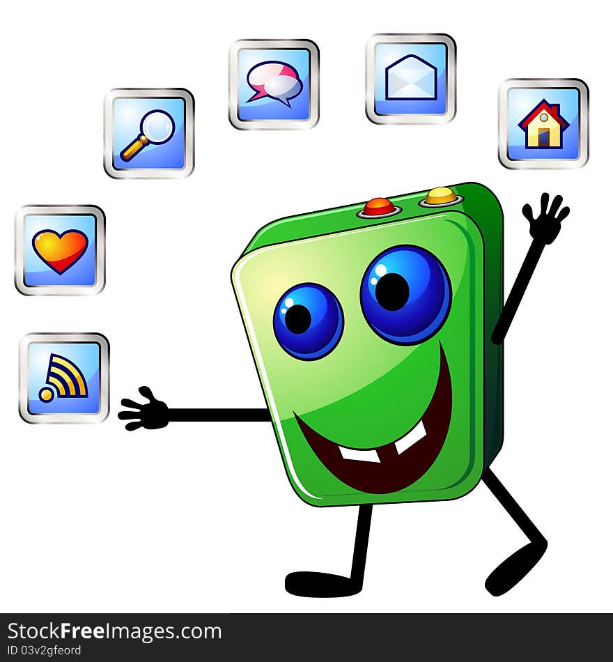 Green smiling device with different web buttons. Green smiling device with different web buttons