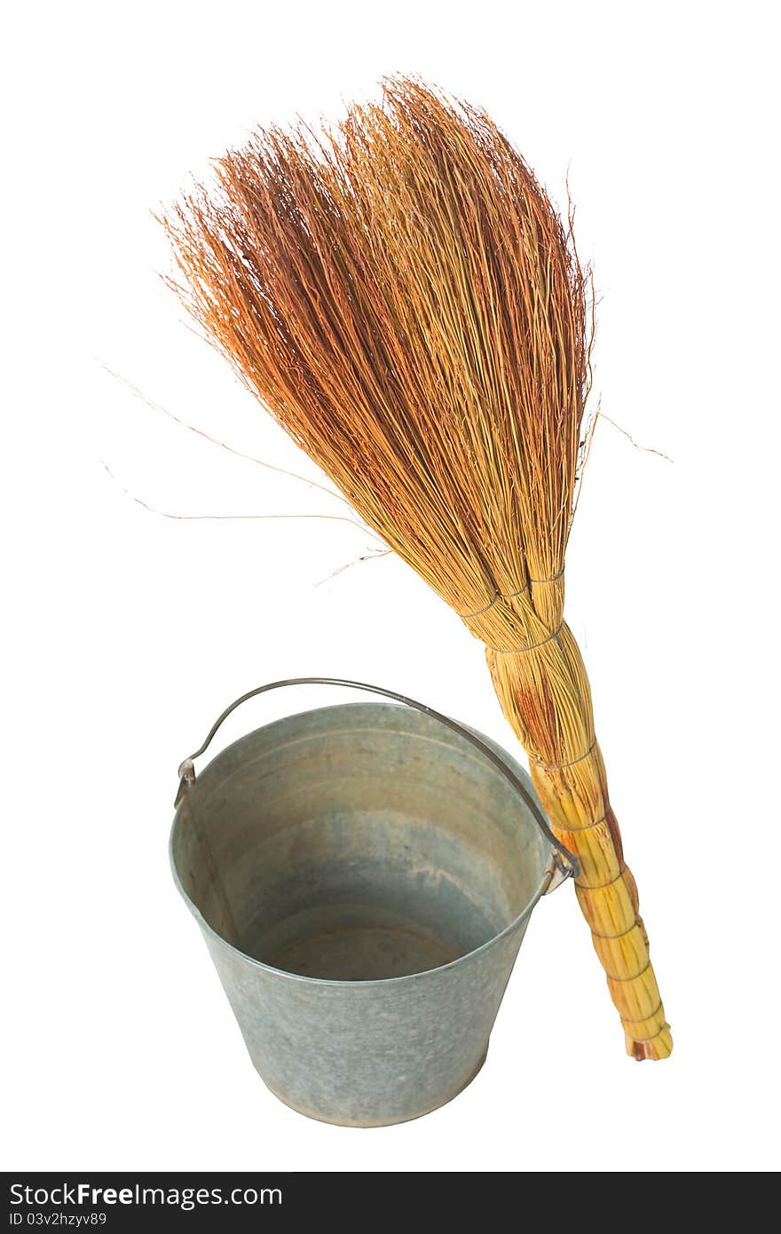 Old vintage traditional  bucket, broom.